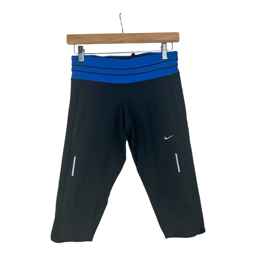 Nike Dri Fit Cropped Leggings size Small Black/Blue‎